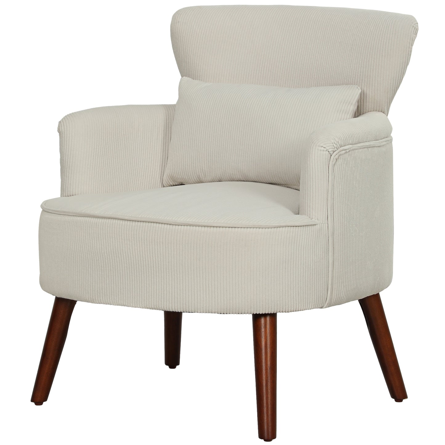 Modern Accent Chair, Upholstered Armchair with Solid Wood Legs and Lumbar Pillow for Living Room, Cream White Accent Chairs at Gallery Canada