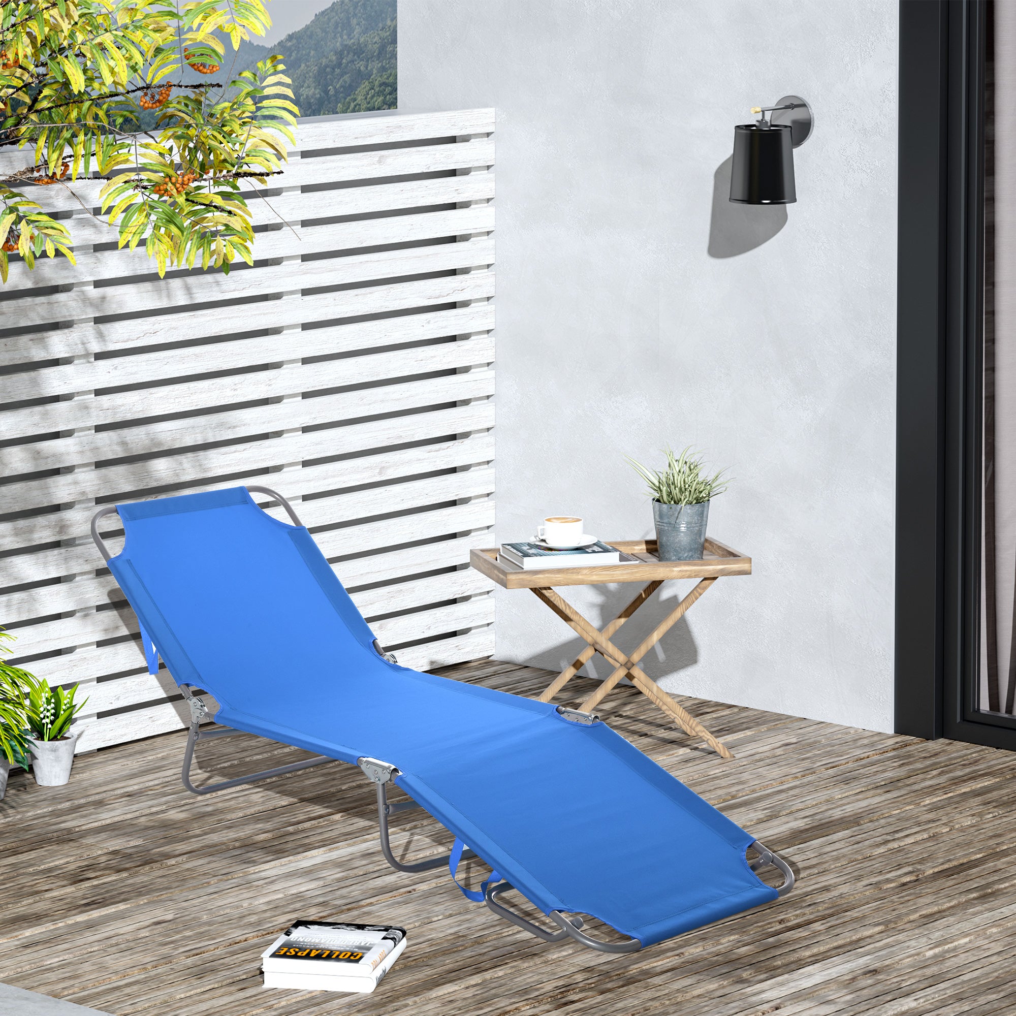 Folding Outdoor Lounge Chair, Portable Reclining Beach Lounger with Breathable Mesh Fabric, Sun Lounge Bed Camping Cot for Patio, Garden, Poolside, Blue Lounger Chairs at Gallery Canada