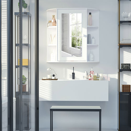 Mirrored Bathroom Wall Cabinet Wall Mounted Medicine Cabinet with Door &; Shelves, White