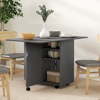 Extendable Dining Table, Drop Leaf Table with 2 Drawers, Cabinet and 6 Wheels for Small Spaces, Kitchen, Grey Dining Tables Grey  at Gallery Canada