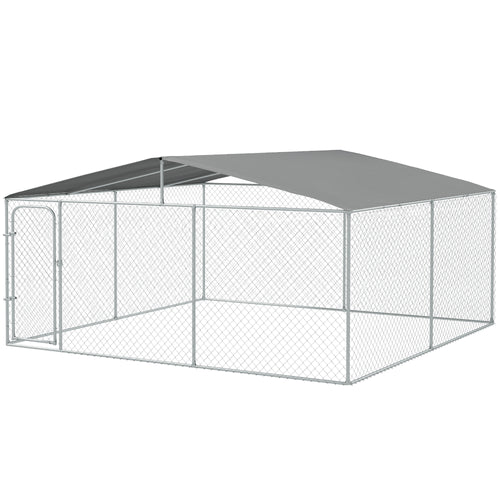 Dog Kennel Outdoor, Heavy Duty Playpen with Secure Lock, Cover, for Backyard &; Patio, 15.1' x 15.1' x 7.5'