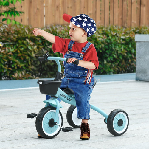 Tricycle for Toddler 2-5 Year Old Girls and Boys, Toddler Bike with Adjustable Seat, Basket, Bell, Blue