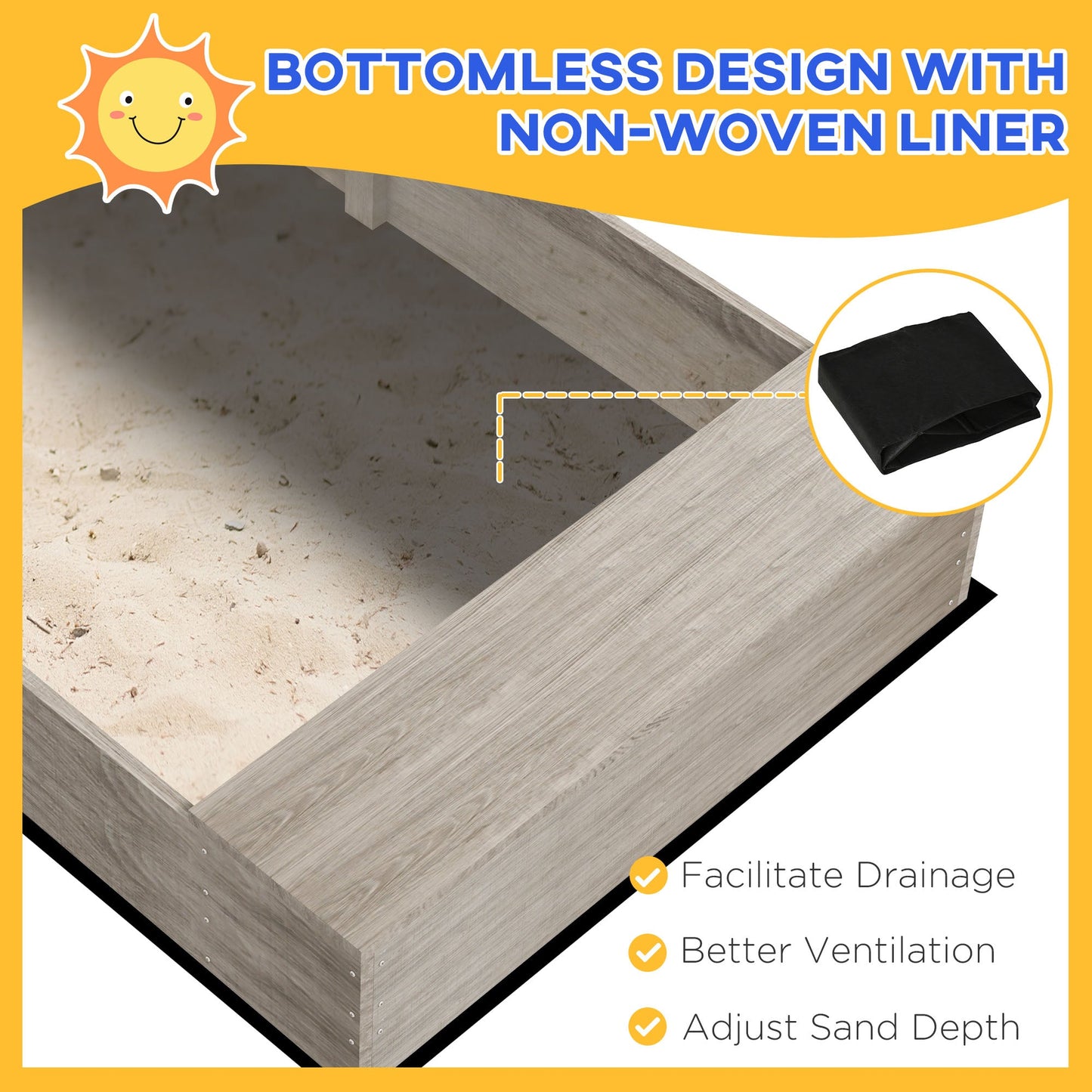 Wooden Kids Sandbox with Liner, Kitchen Design for Garden, Backyard Sandboxes & Accessories   at Gallery Canada