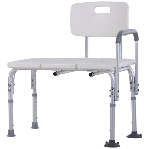6-Level Adjustable Bath and Shower Transfer Bench Aluminum Chair with Non-Slip Feet, Armrest &; Backrest White