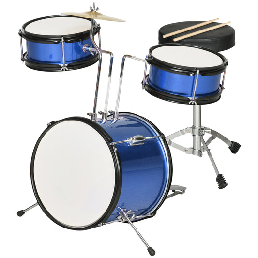 7 Piece Kids Drum Set with Throne, Cymbal, Pedal, Drumsticks, Blue - Gallery Canada