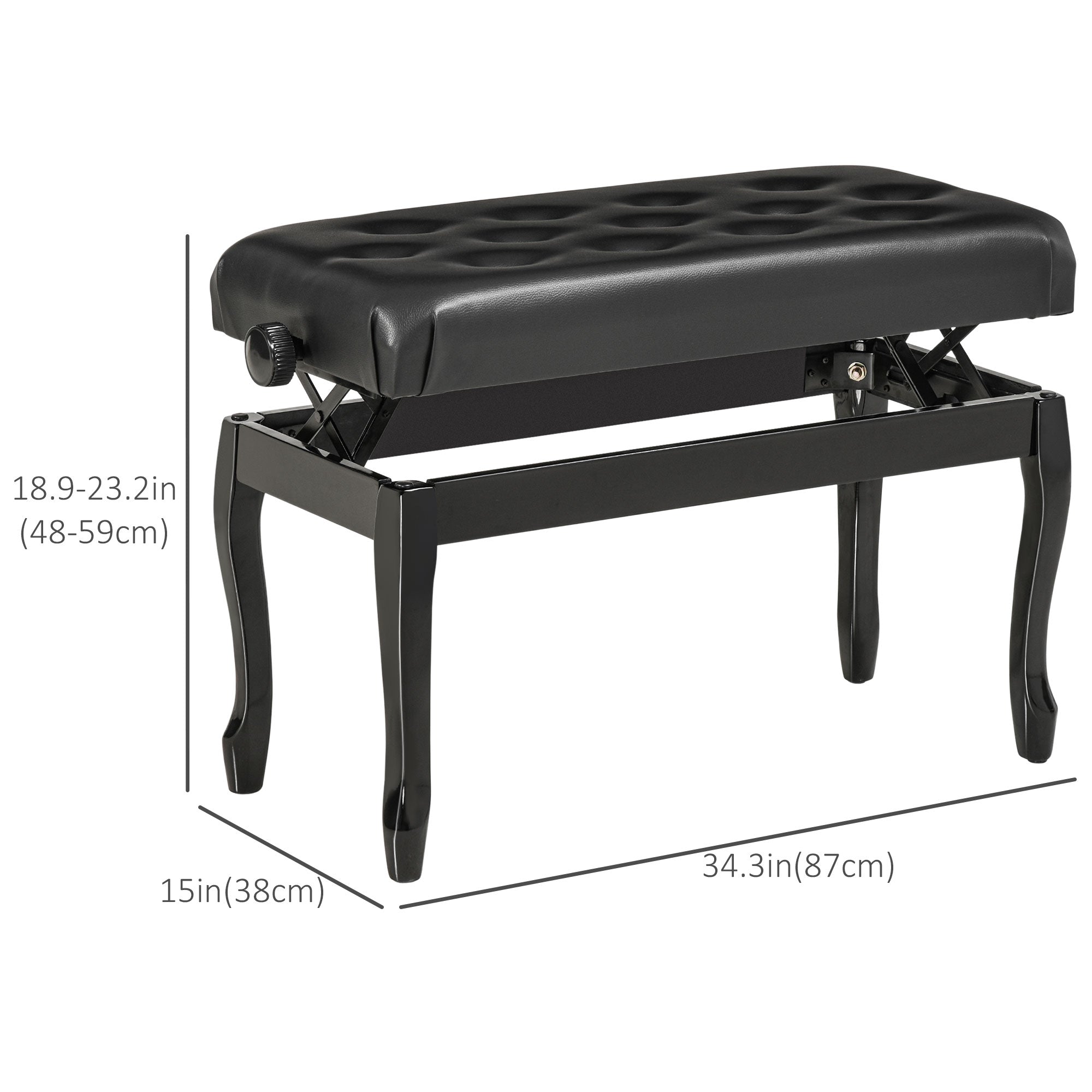 Adjustable Height Piano Bench Stool, PU Leather Button Tufted Padded Keyboard Seat with Rubber Wood Legs, Black Piano Benches at Gallery Canada