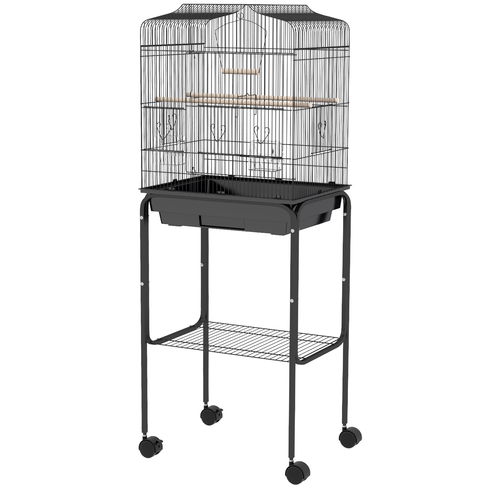 49" Rolling Bird Cage Cockatoo House Play Top Finch Pet Supply with Storage Shelf, Wheels - Black Bird Cages at Gallery Canada