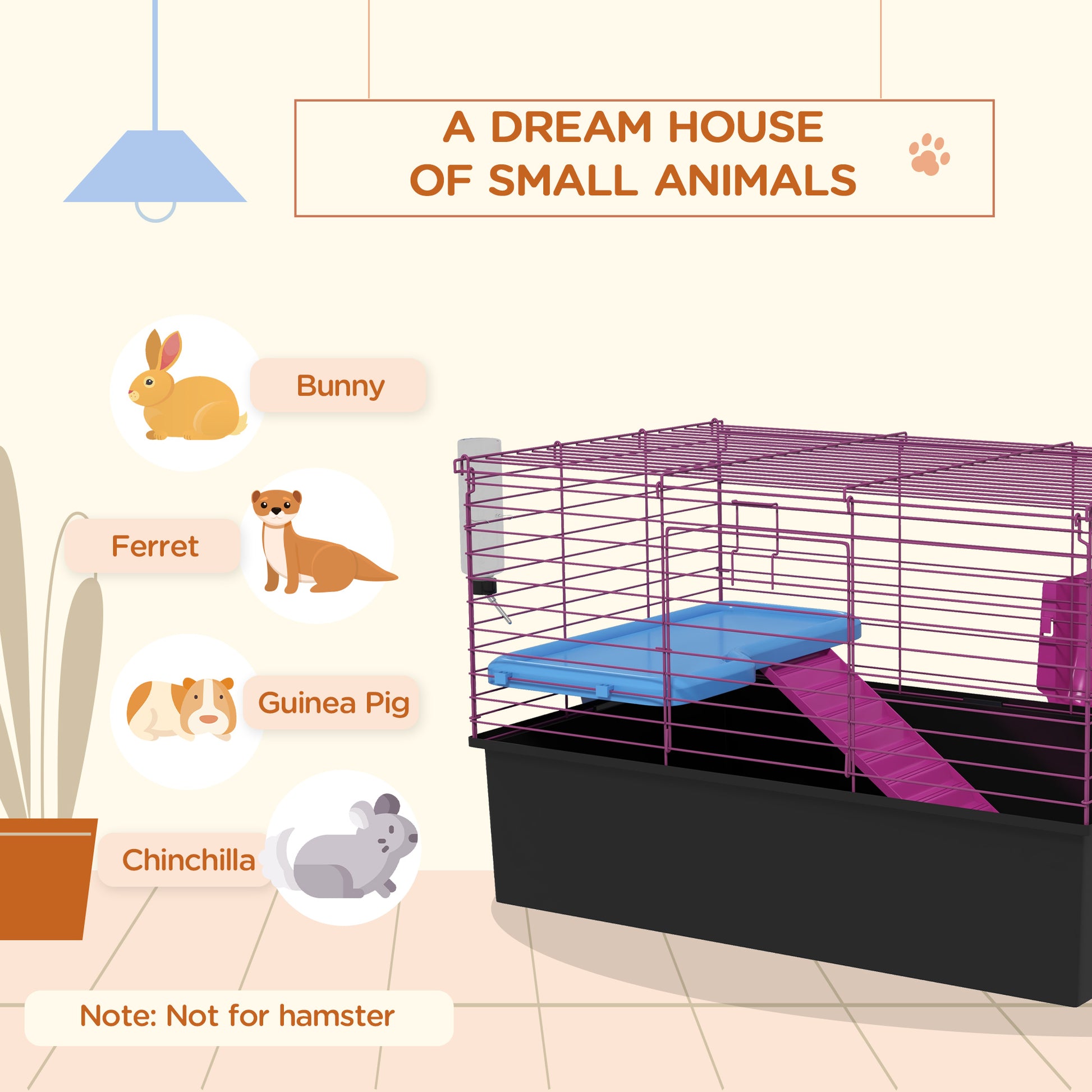 18.5" Small Animal Cage with Water Bottle, Food Dish, Platform, Ramp, Black Houses & Habitats   at Gallery Canada