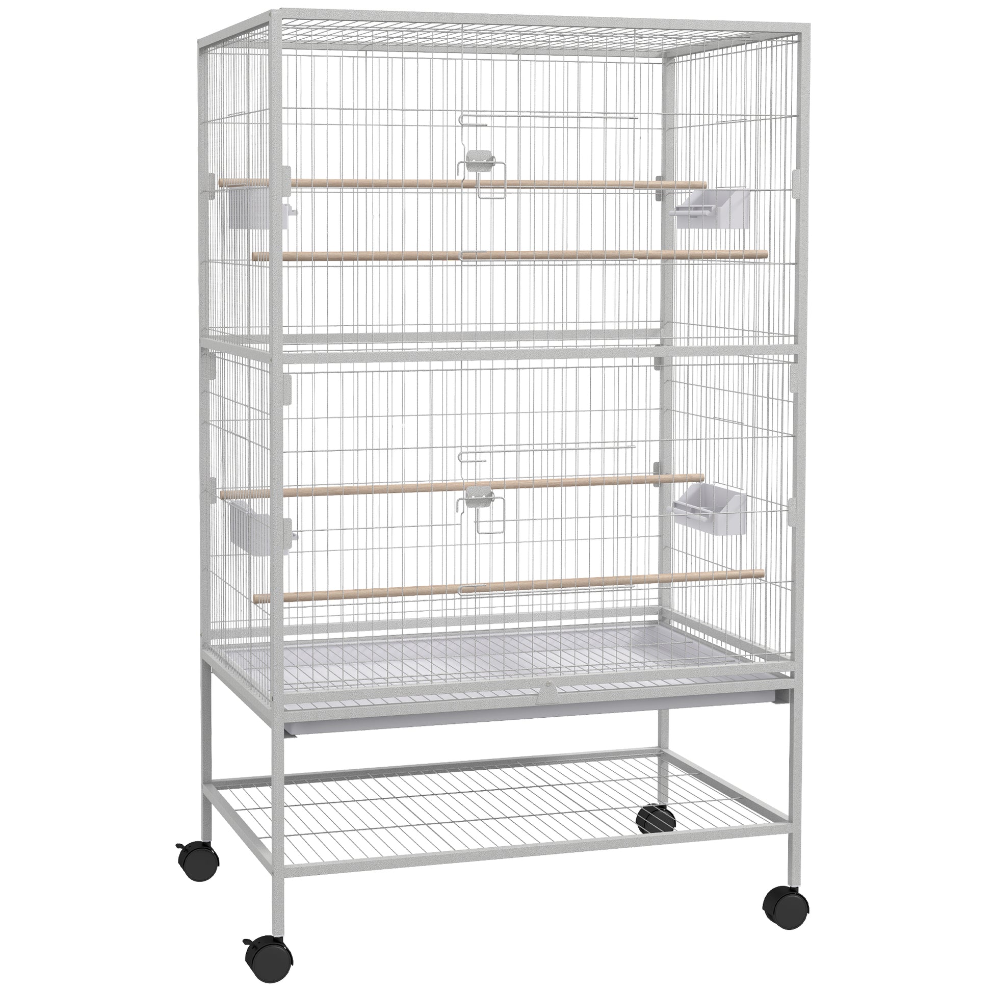 52" Large Rolling Steel Bird Cage Bird House with Rolling Stand, Storage Shelf, Wood Perch, Food Container, Grey Bird Cages   at Gallery Canada