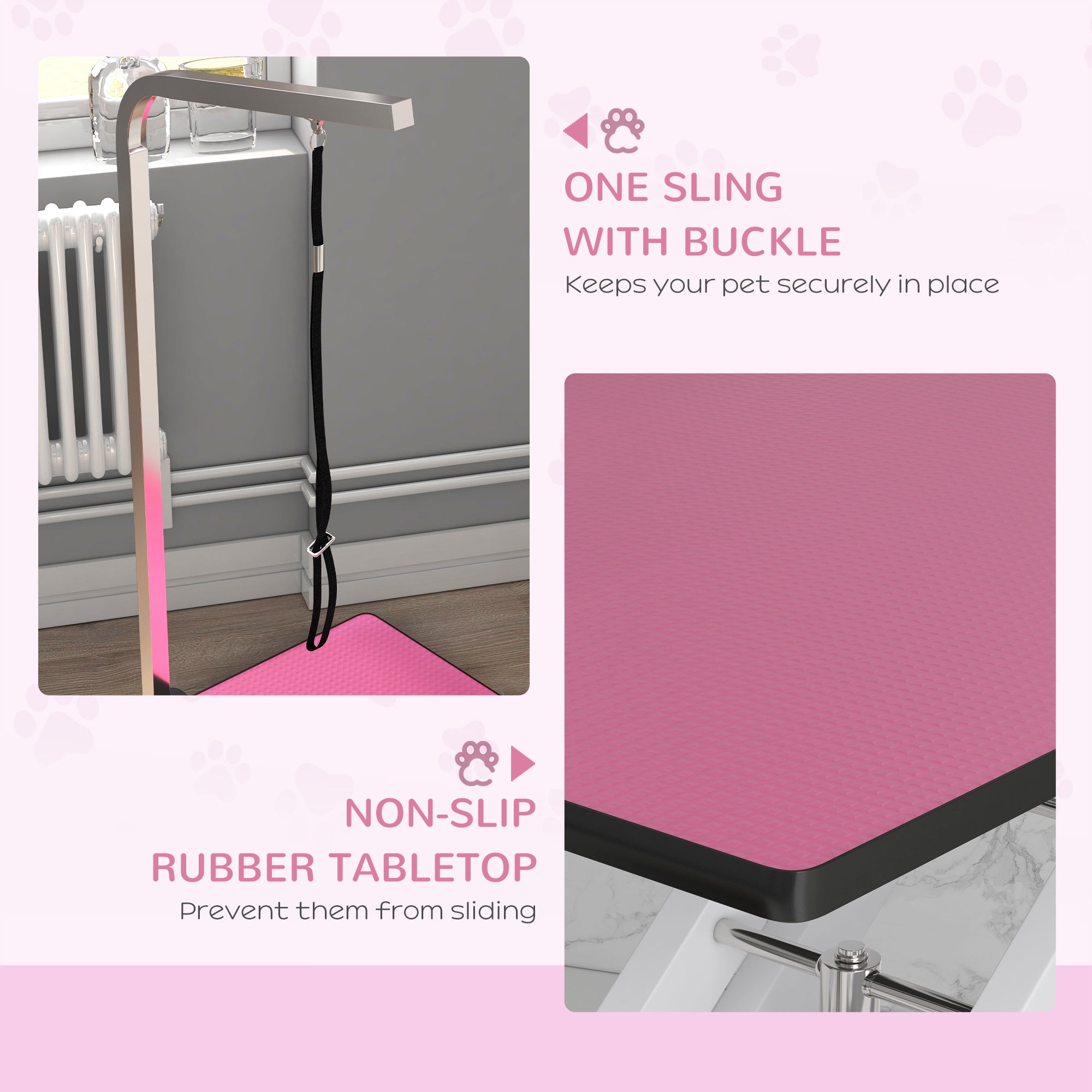Pet Grooming Table, Height Adjustable Dog Grooming Table with Arm, Noose and Non-Slip Grooming Table, Pink Dog Grooming Tables at Gallery Canada
