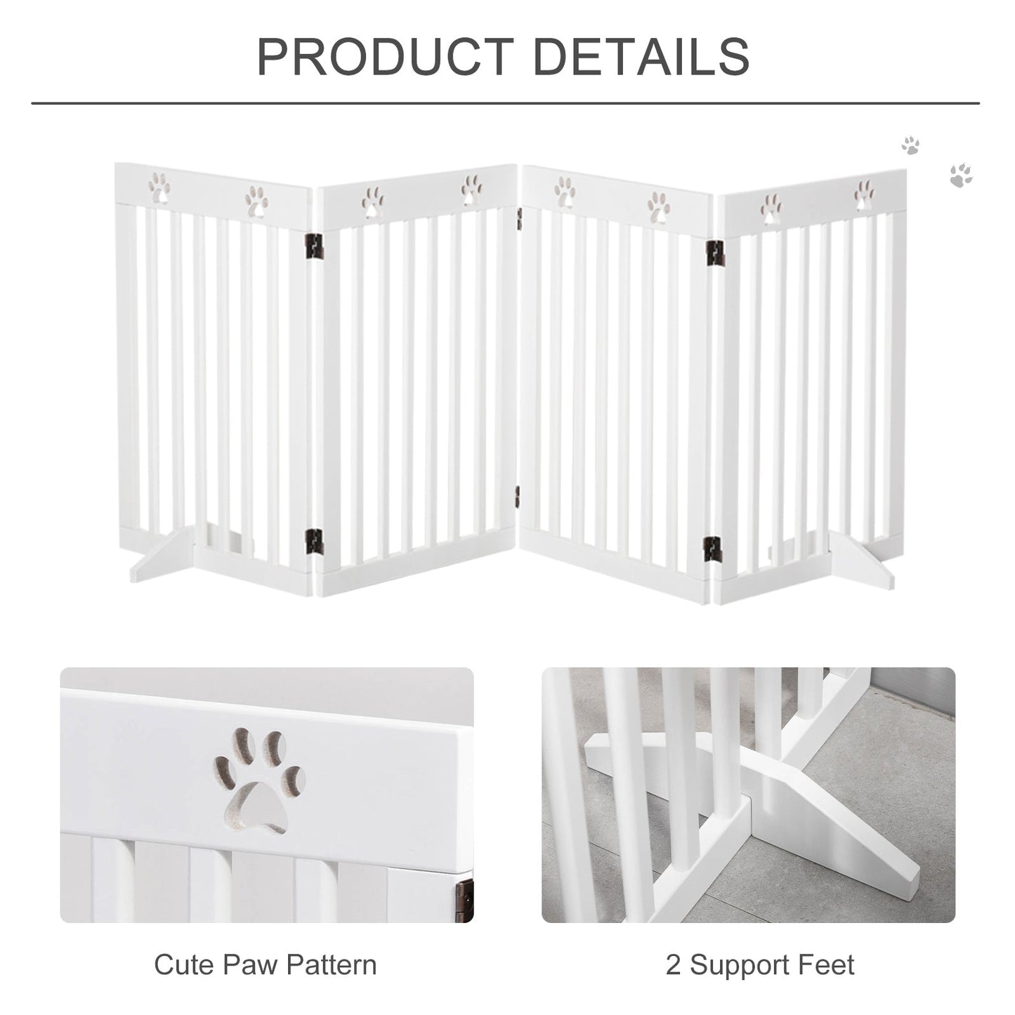 80" Extra Wide Freestanding Pet Gate Dog Barrier Folding Safety Fence with 4 Panel Support Feet for Doorway Stairs White Houses, Kennels & Pens   at Gallery Canada