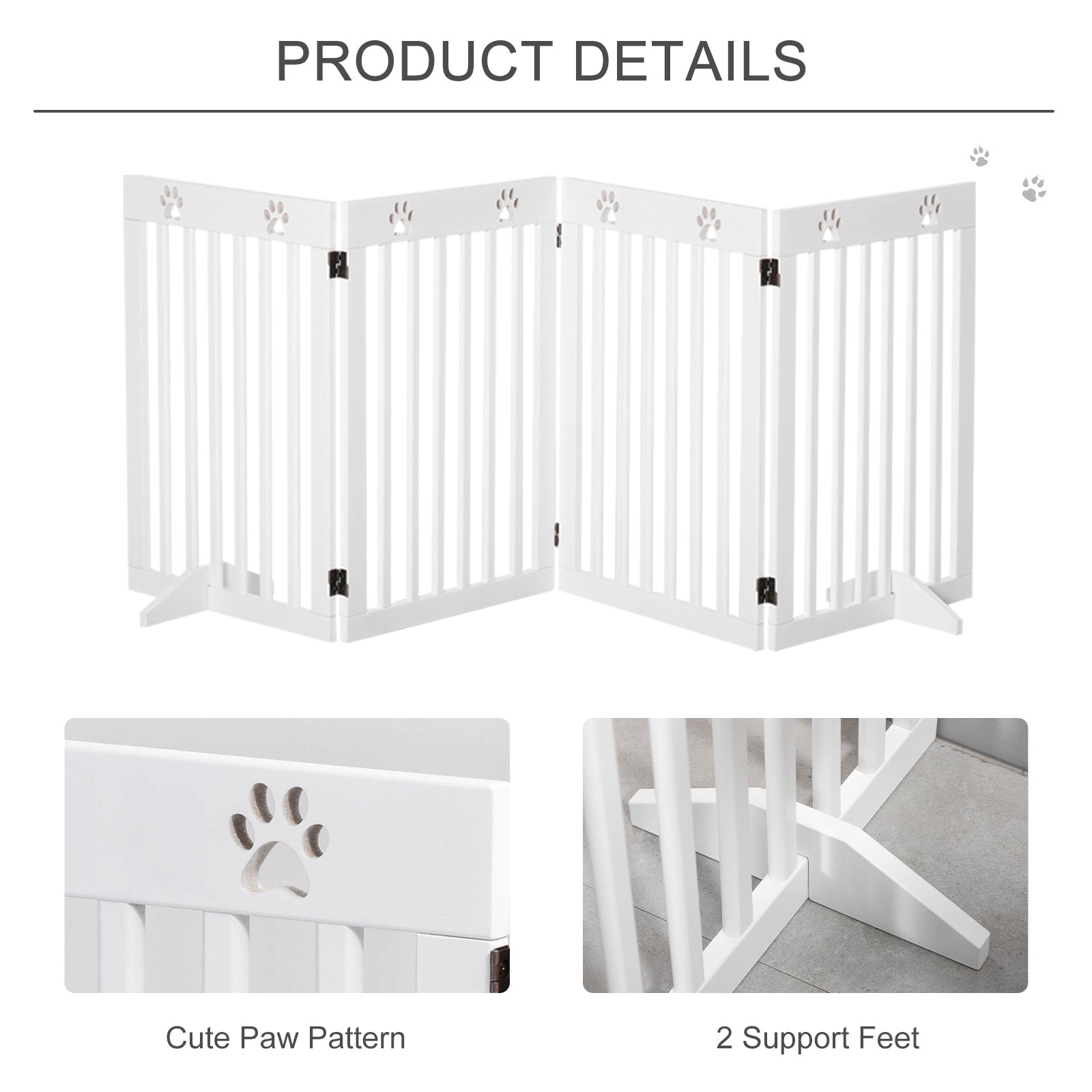 80" Extra Wide Freestanding Pet Gate Dog Barrier Folding Safety Fence with 4 Panel Support Feet for Doorway Stairs White Houses, Kennels & Pens   at Gallery Canada