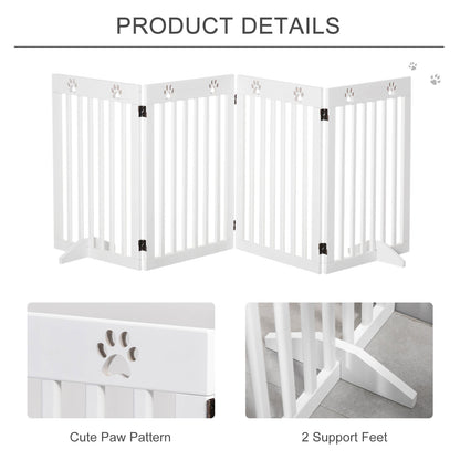 80" Extra Wide Freestanding Pet Gate Dog Barrier Folding Safety Fence with 4 Panel Support Feet for Doorway Stairs White Houses, Kennels & Pens   at Gallery Canada