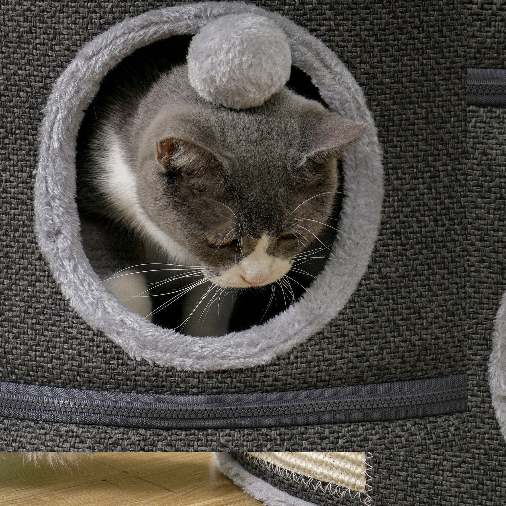 3-Story Cat Condo Barrel Tree with Top Perch, 2 Hideaways, Scratching Board, Removable Cushions, Toy Balls, Dark Grey Cat Towers   at Gallery Canada