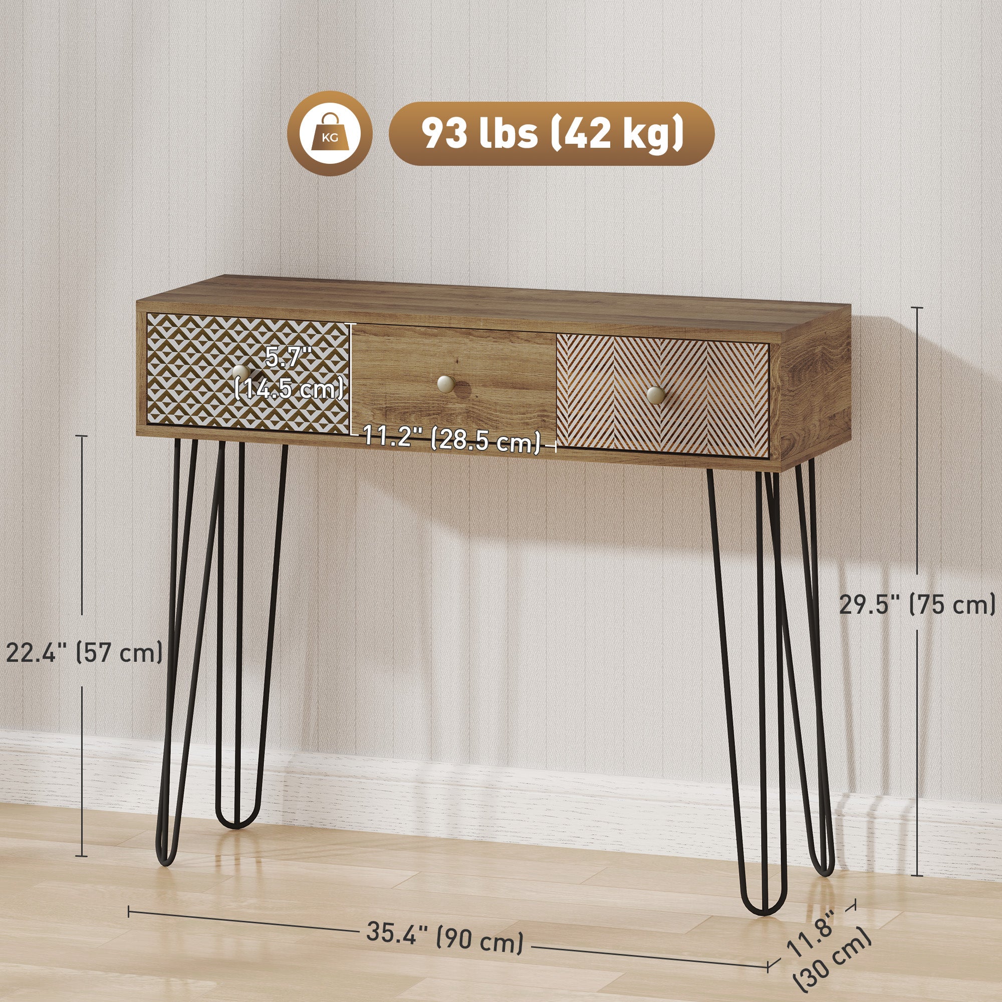 Narrow Console Table with Drawers, 35.4