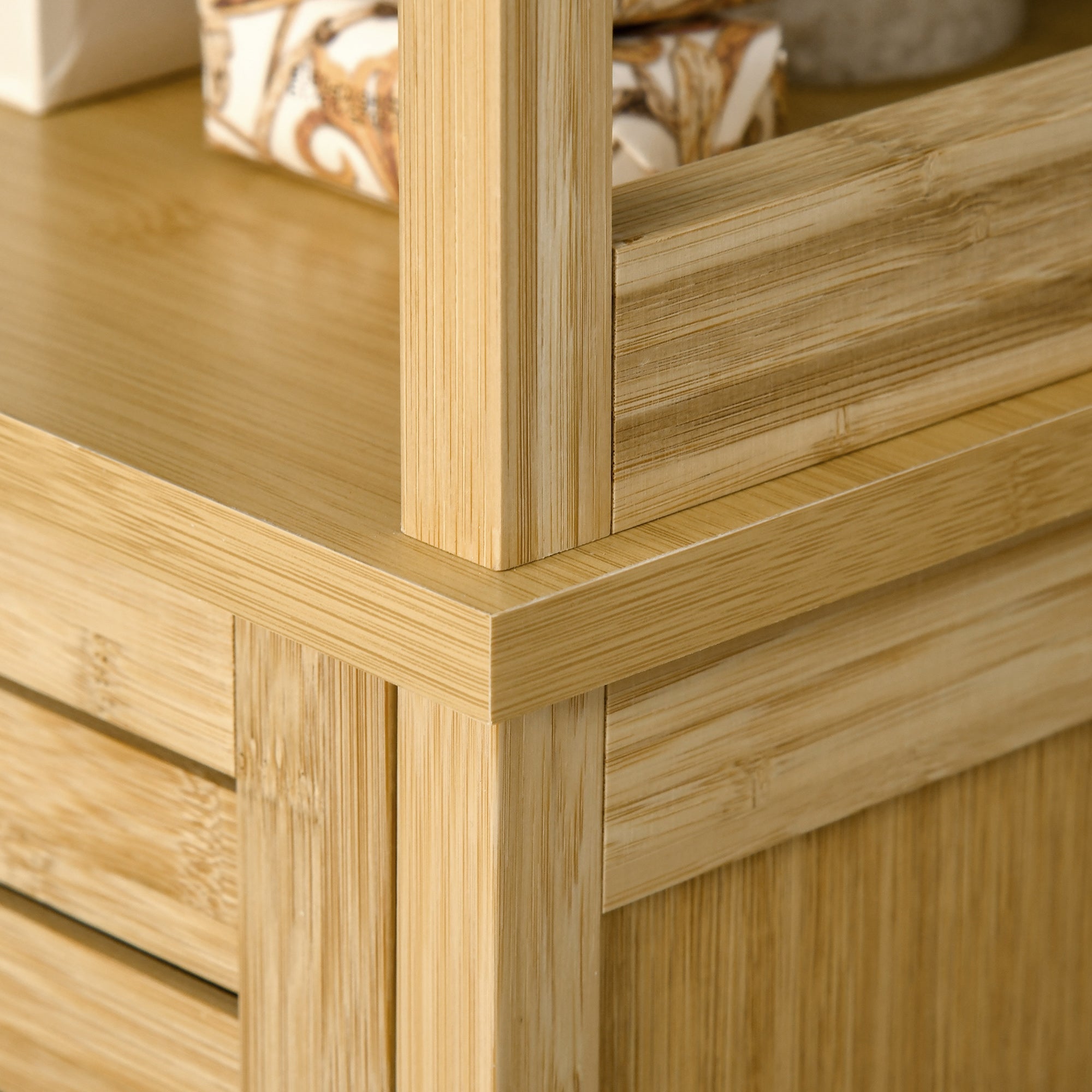 Bathroom Floor Cabinet with 3 Shelves and Cupboard, Slim and Freestanding Linen Tower with Storage, Natural Bathroom Cabinets   at Gallery Canada