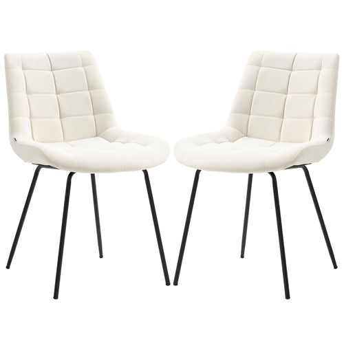 2 Pieces Dining Chairs, Set of 2 Upholstered Kitchen Chairs with Padded Seat and Steel Legs for Living Room Cream White