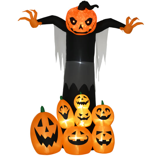 9ft Inflatable Halloween Decoration Pumpkin Ghost with Pumpkins, Blow-Up Outdoor LED Display for Lawn, Garden, Party - Gallery Canada