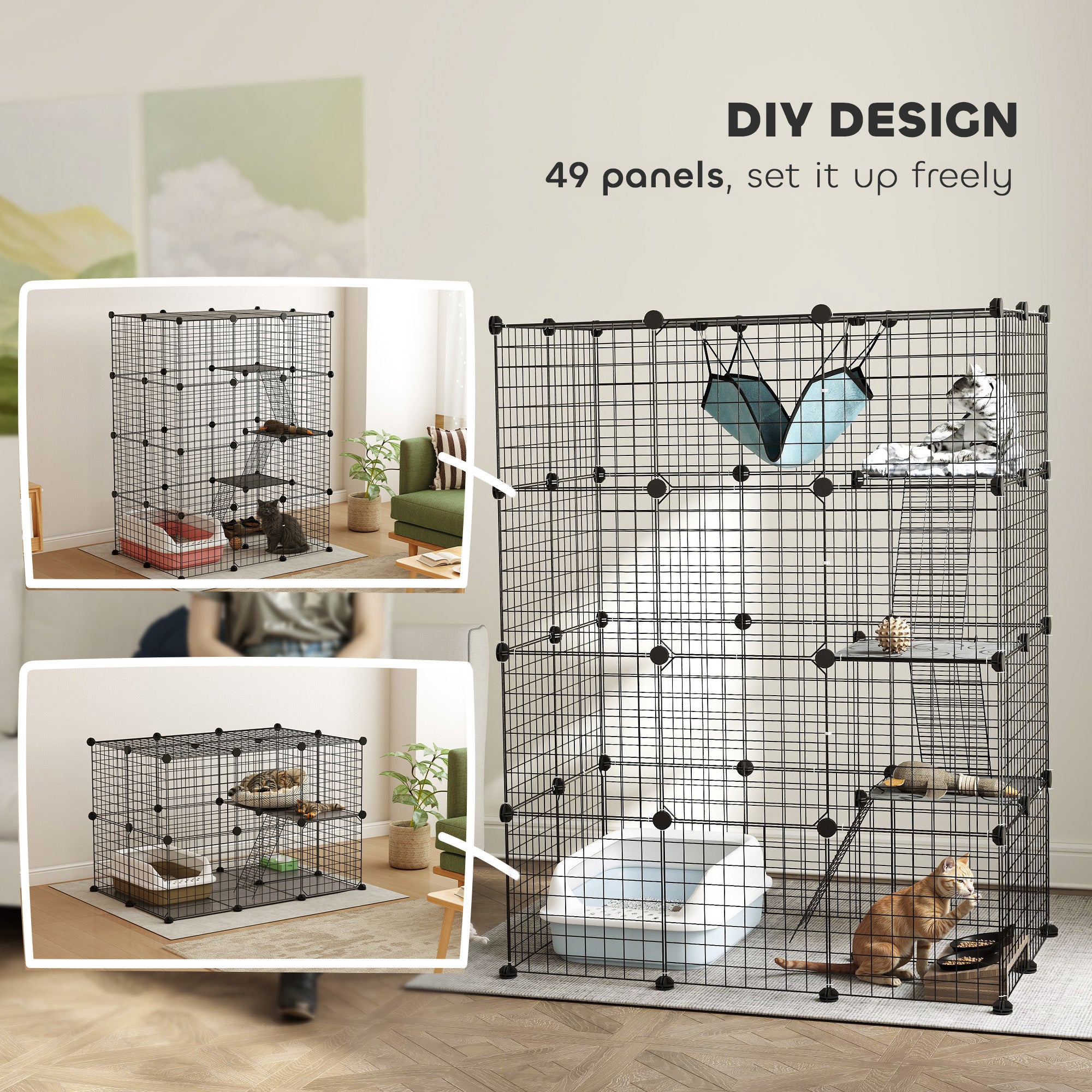 4-Tier DIY Large Cat Cage with Hammock, Platforms, Ramps, Accessories for 1-3 Cats, Indoor Use, Black Outdoor Cat Enclosures at Gallery Canada