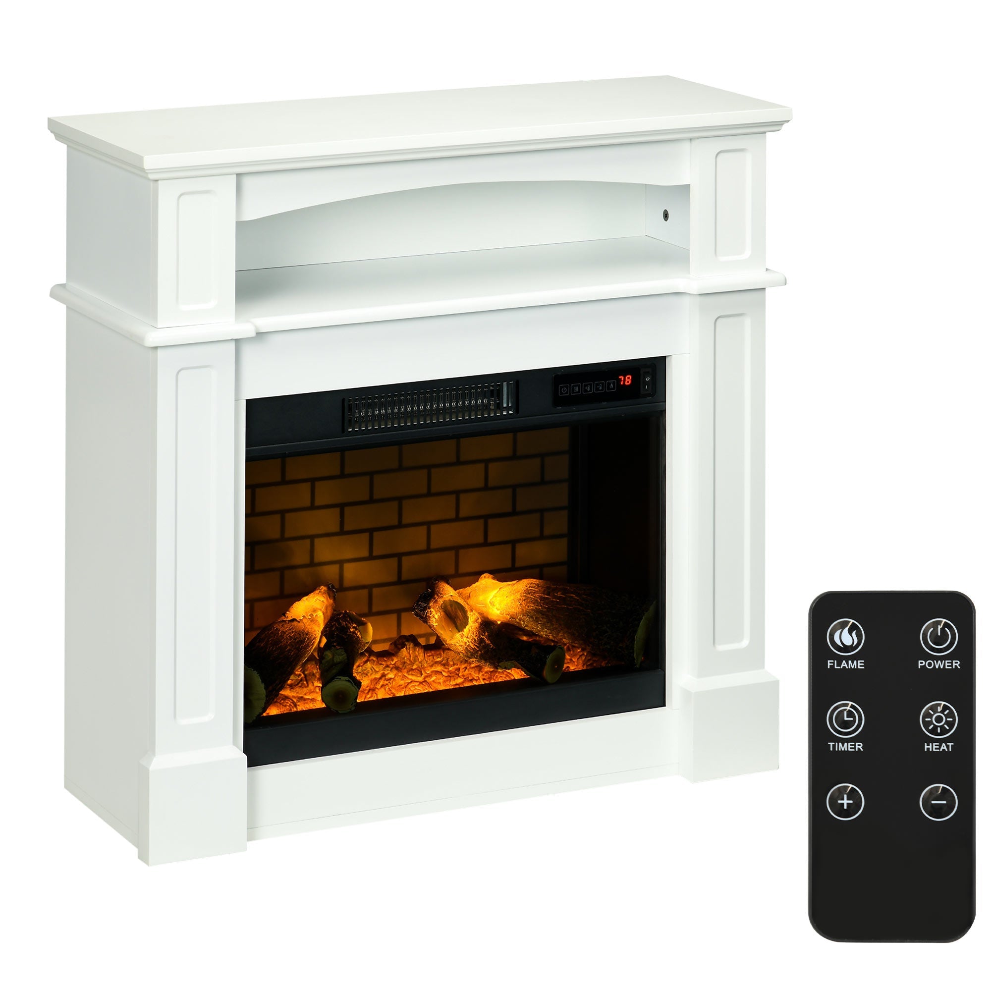 Electric Fireplace with Mantel, Freestanding Heater Corner Firebox with Remote Control, 700W/1400W, White Electric Fireplaces   at Gallery Canada