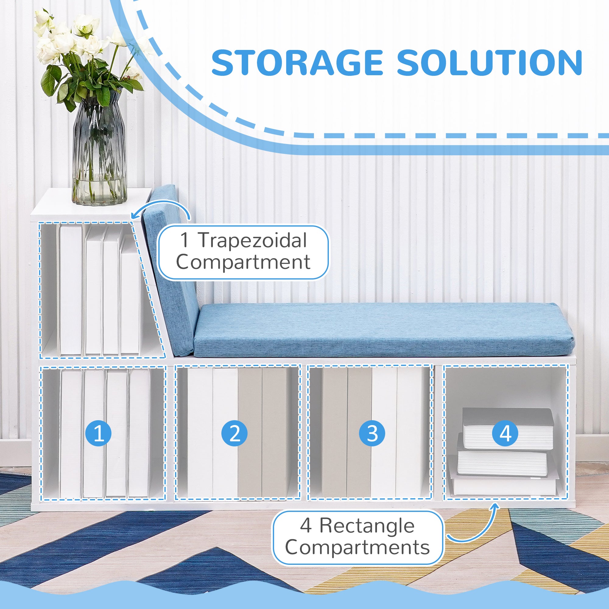 Multi-Purpose Bookshelf with 5 Cubes, 5-Cubby Bookcase with Cushioned Reading Nook and Storage Shelves, Blue Small Bookshelves at Gallery Canada