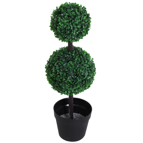 2 Ball Topiary Tree in Pot for Home Decor, Artificial Plant for Home Office, Living Room Decor, Dark Green