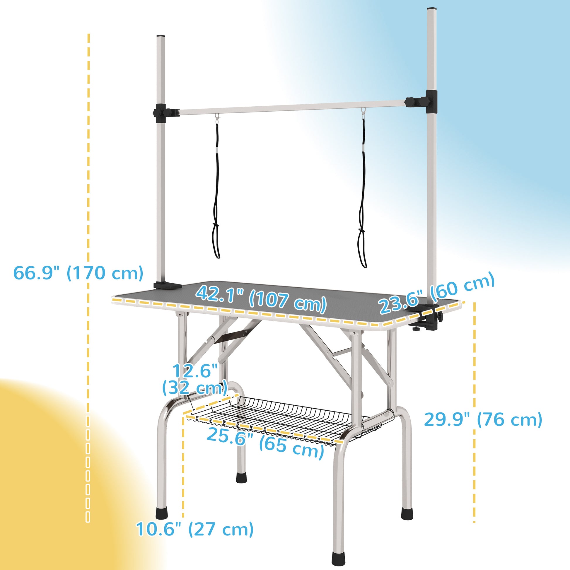 Adjustable Dog Grooming Table with 2 Safety Slings, Storage Basket, Grey Dog Grooming Tables   at Gallery Canada