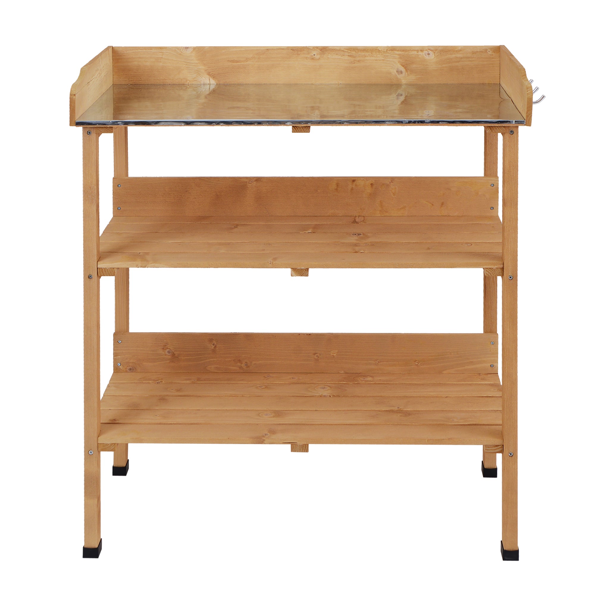 Outdoor Garden Wooden Potting Bench Work Station Table Tool Storage Shelf w/ Hooks, Natural Potting Benches & Tables at Gallery Canada