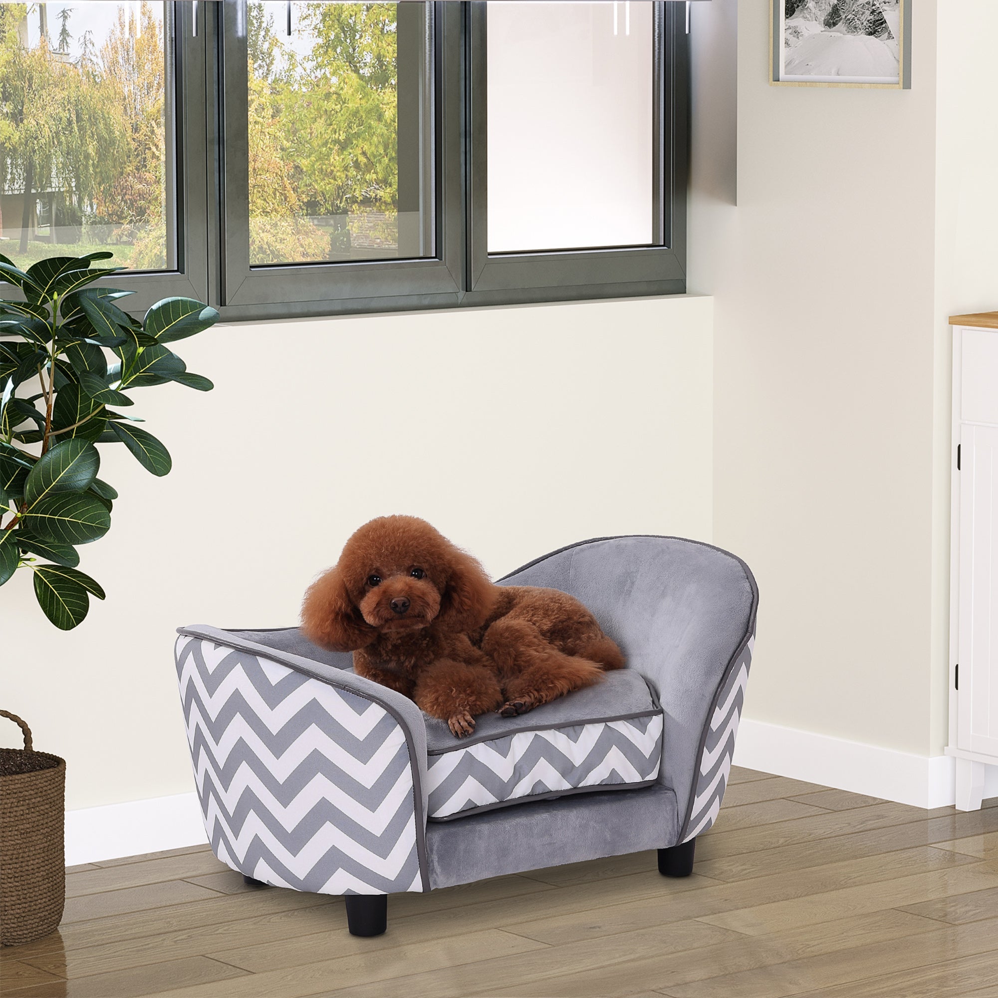 Pet Sofa Elevated Dog Bed Raised Cat Couch Puppy Furniture for Small Sized Dogs with Storage Removable Cushion Cover Grey Dog Sofas   at Gallery Canada