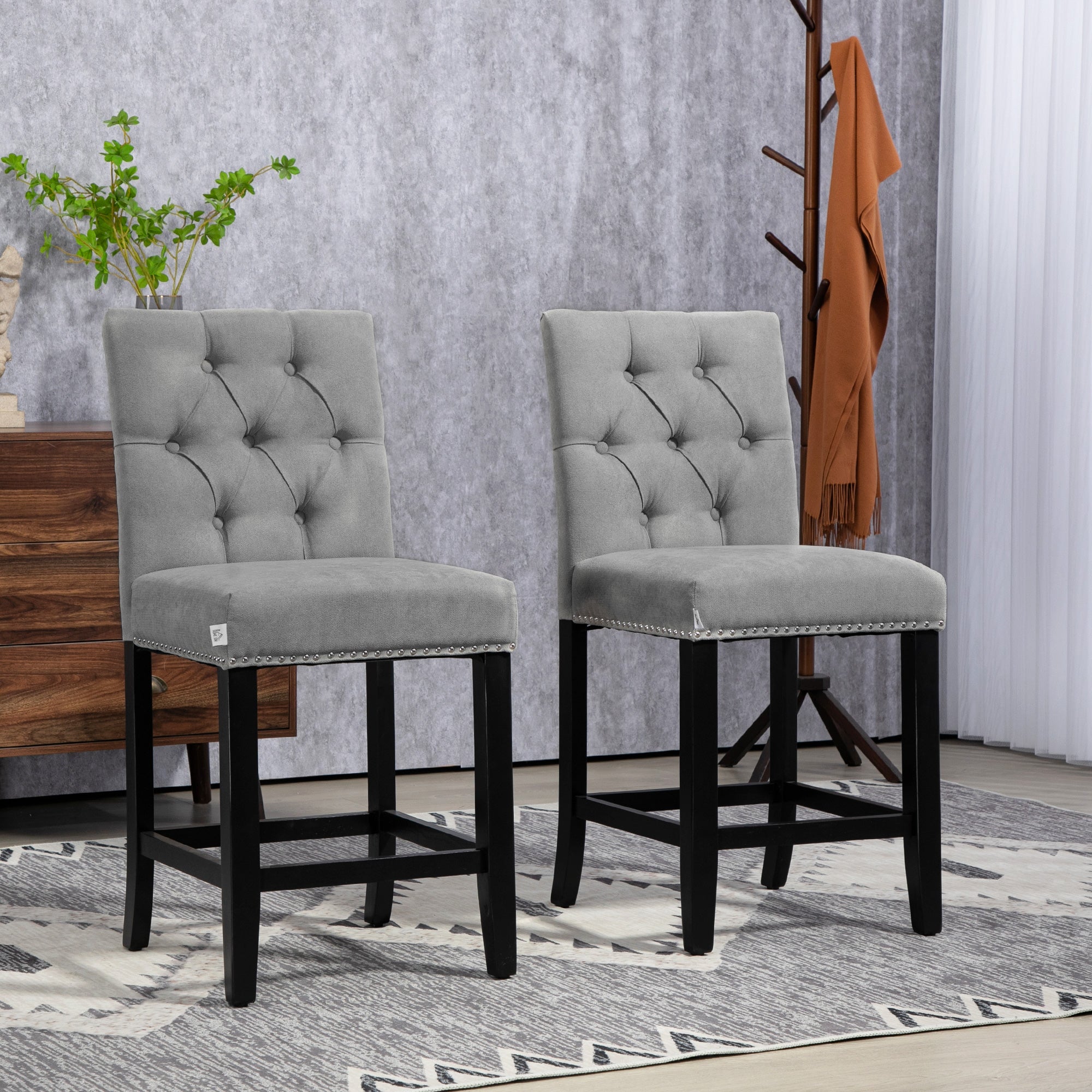 Fabric Bar Stool Set of 2, Tall 25.6