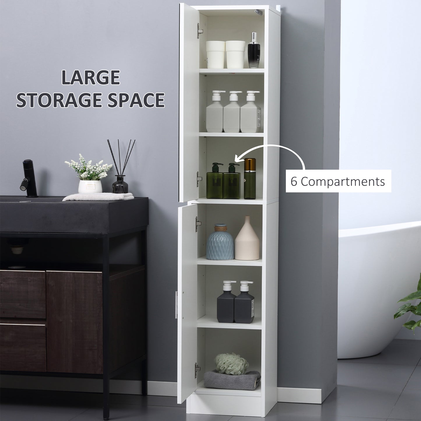 Tall Bathroom Cabinet with Mirror Narrow Bathroom Storage Cabinet with Doors Adjustable Shelves for Small Spaces White Bathroom Cabinets   at Gallery Canada