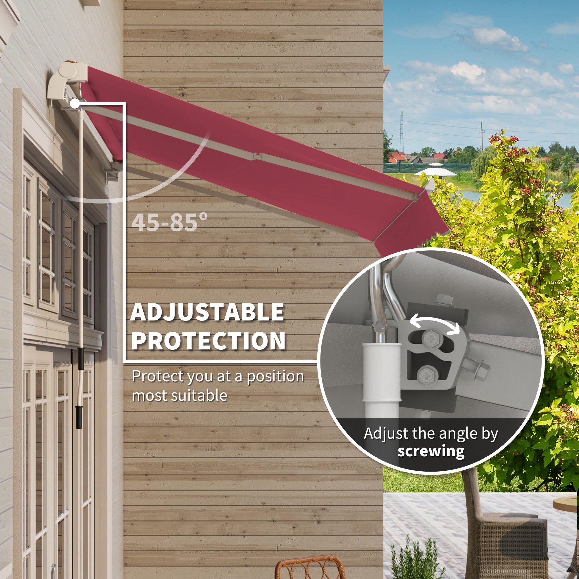 10' x 8' Manual Retractable Awning, Sun Shade Shelter Canopy, with Aluminum Frame and UV Protection for Patio Deck Yard Window Door, Wine Red Deck Awnings at Gallery Canada