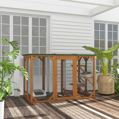Cat Cage Indoor Catio Outdoor Cat Enclosure Pet House Small Animal Hutch for Rabbit, Kitten, Crate Kennel with Waterproof Roof, Multi-Level Platforms, Lock, Orange