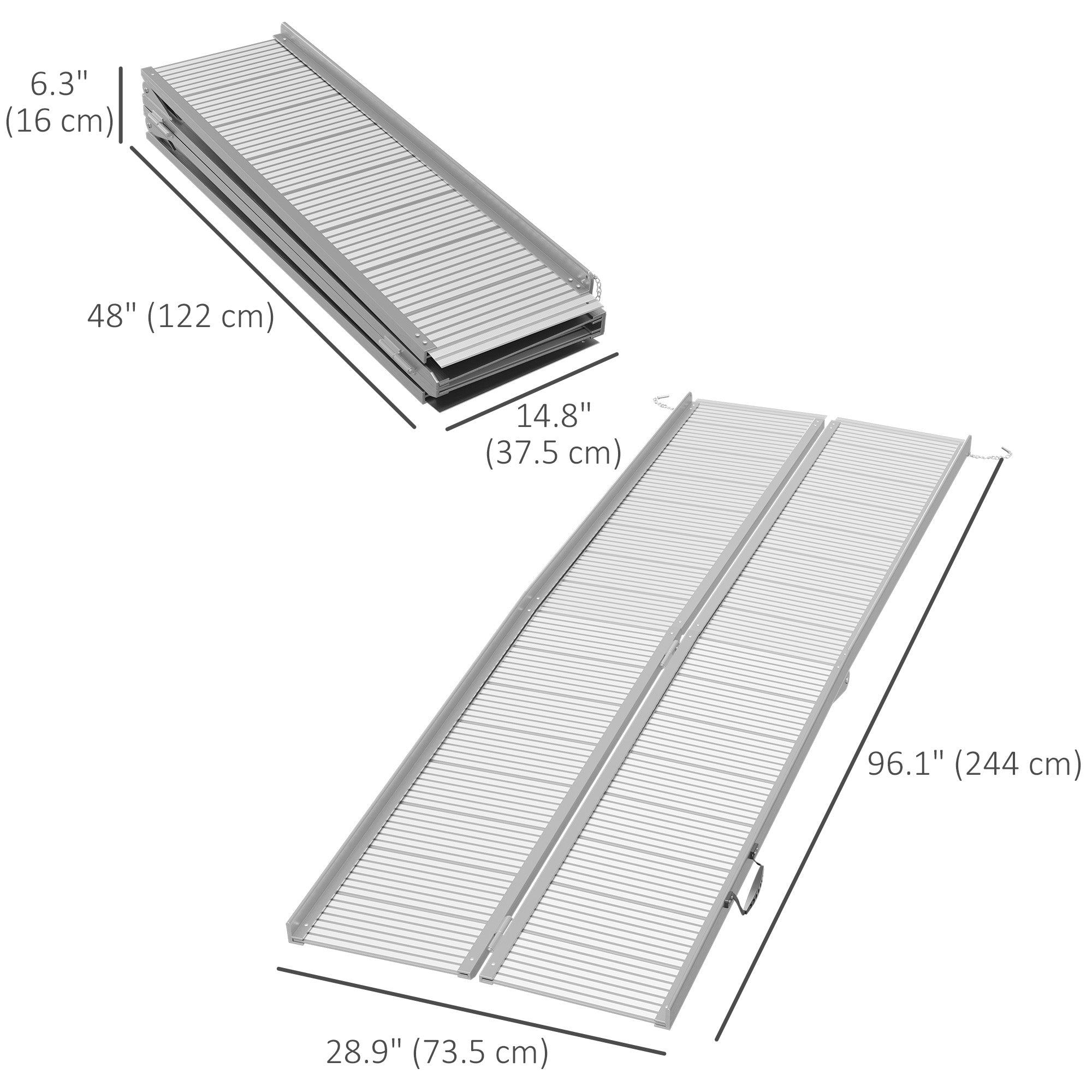 8' Foldable Handicap Ramp for Home, Steps, Doorways, Aluminum Portable Wheelchair Ramp, Textured Threshold Ramp, Silver Knee Walker & Wheelchair Ramps   at Gallery Canada