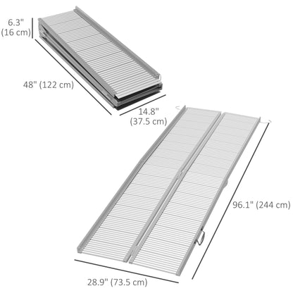 8' Foldable Handicap Ramp for Home, Steps, Doorways, Aluminum Portable Wheelchair Ramp, Textured Threshold Ramp, Silver Knee Walker & Wheelchair Ramps   at Gallery Canada