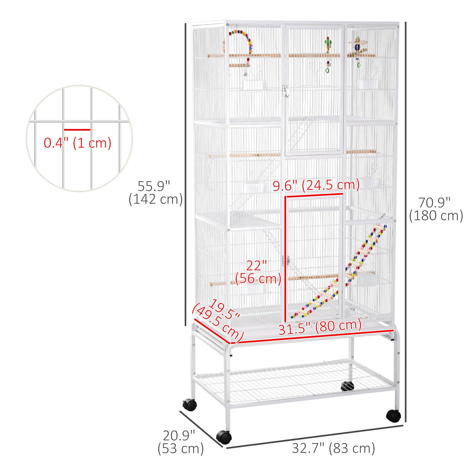 71" Bird Cage with Wheels Perches, Ramp, Storage Shelf, Toys for Canaries, Finches, Cockatiels, Parakeets, White Bird Cages   at Gallery Canada