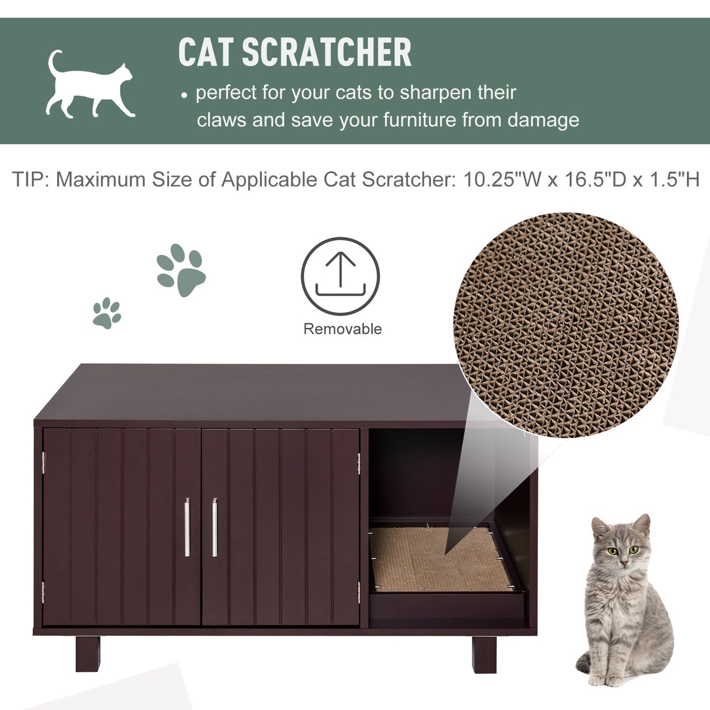 Wooden Cat Washroom Pet Litter Box Enclosure Kitten House Nightstand End Table with Scratcher Magnetic Doors Brown Cat Litter Box Enclosures   at Gallery Canada