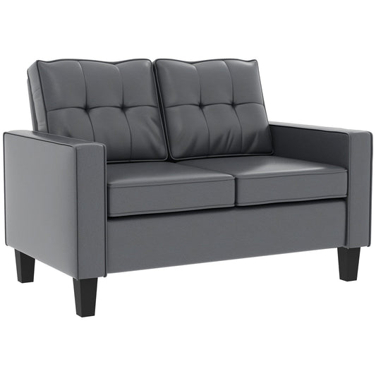 PU Leather Loveseat with Tufted Backrest, Armrest, and Padded Cushion, Grey 2-Seater Sofas Grey  at Gallery Canada