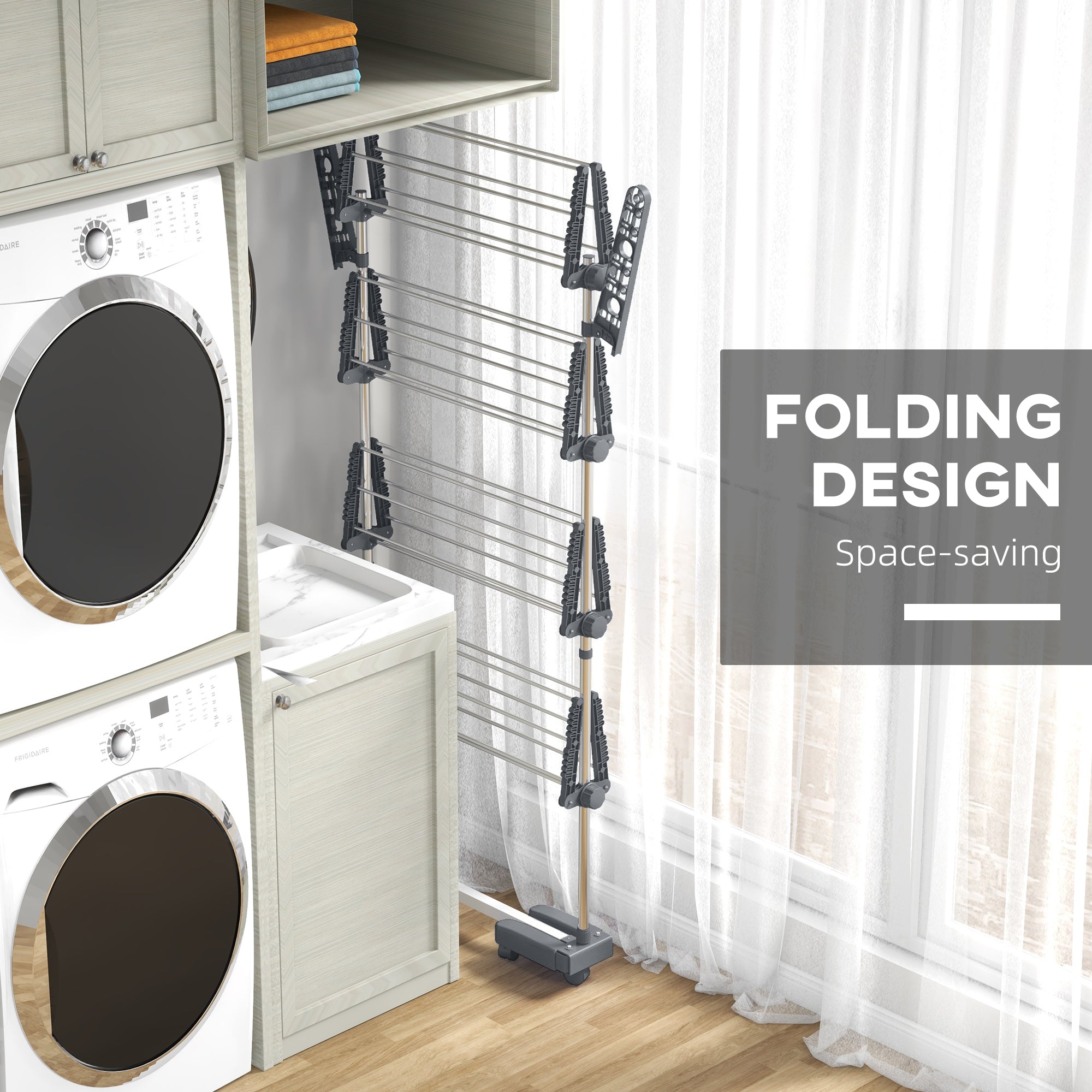Garment Drying Rack Stainless Steel Folding Clothes Hanging Rack with Side Wings Castors for Indoor Outdoor Grey Bath Accessories at Gallery Canada