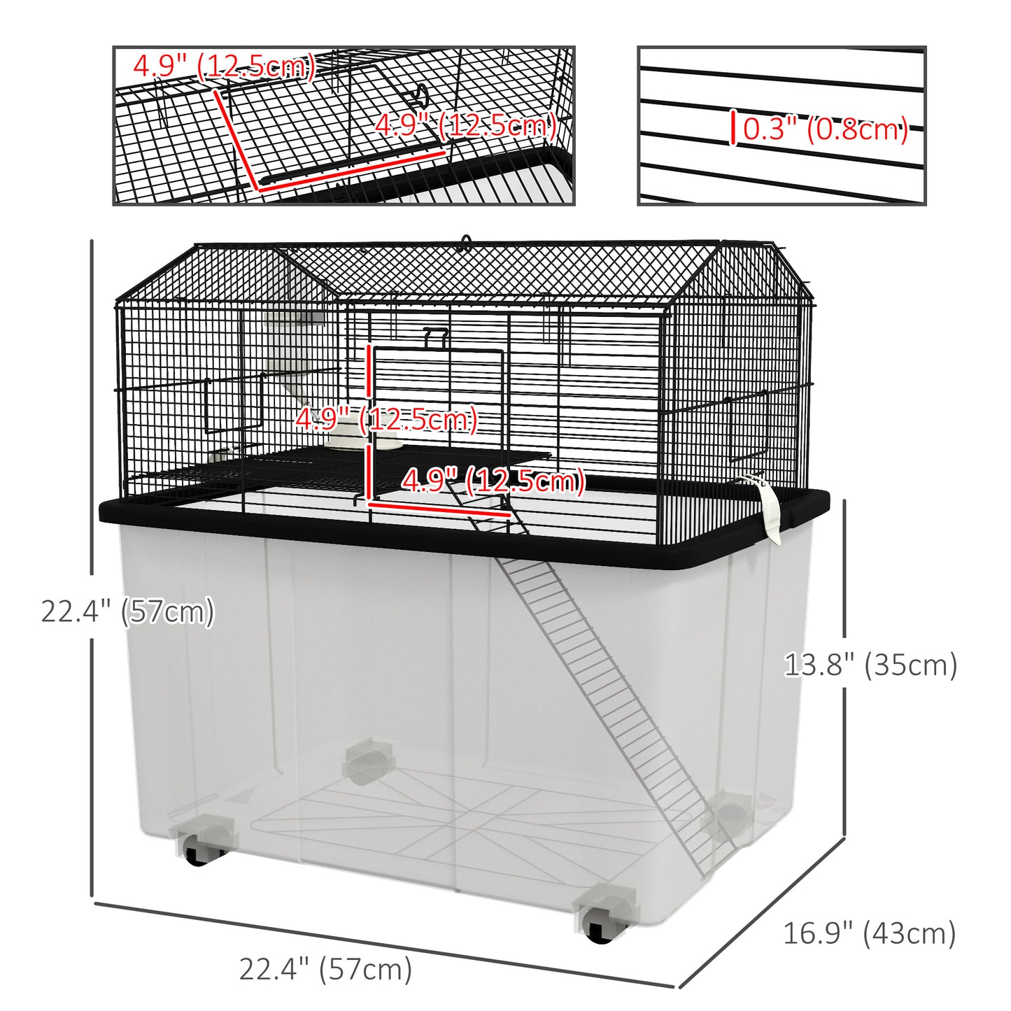 Hamster House Gerbil Habitat for Dwarf Hamster, Syrian Hamster with Wheels, Detachable Bottom - Black Hamster Cages   at Gallery Canada