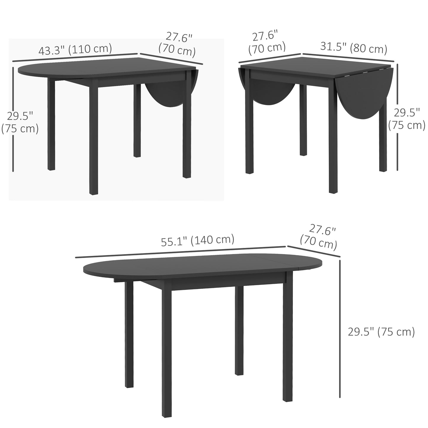 Solid Wood Kitchen Table, Drop Leaf Tables for Small Spaces, Folding Dining Table, Black Bar Tables & Dining Tables at Gallery Canada