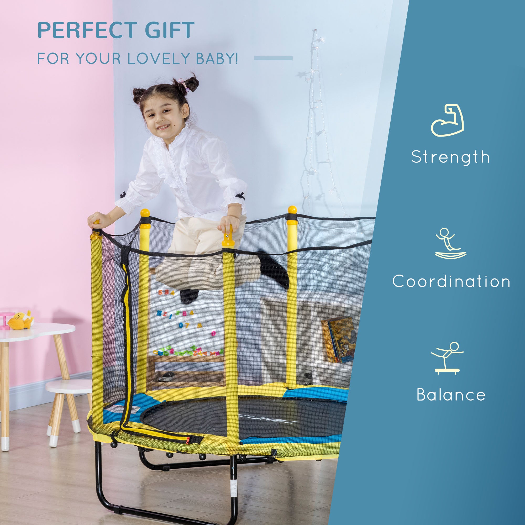 4.6FT Trampoline for Kids with Enclosure Net for Ages 3-10, Indoor Outdoor Use, Yellow Trampolines at Gallery Canada