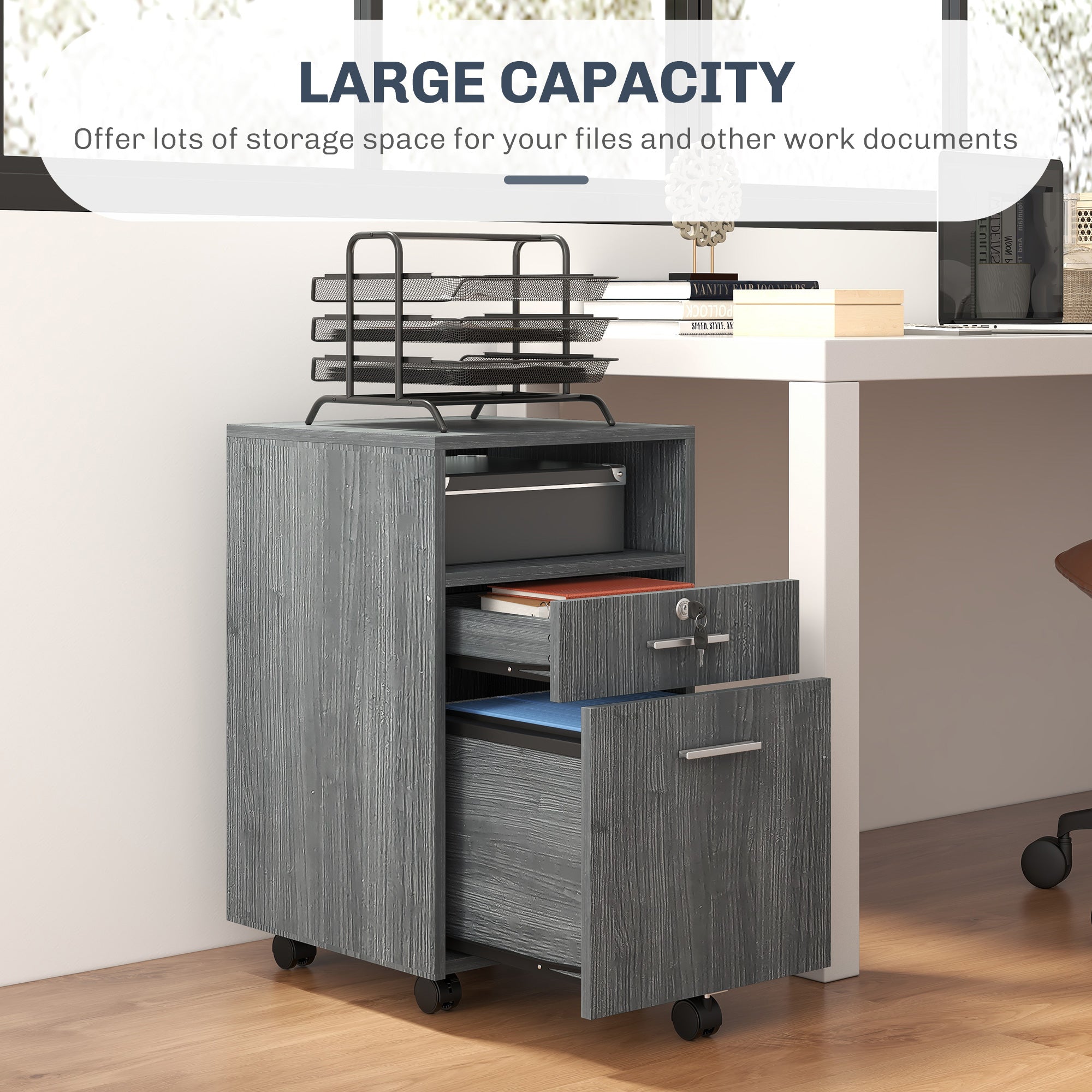 Small Filing Cabinet with 2 Drawers, Lockable Home Office Storage Cabinets on Wheels for A4, Letter Size, Grey Office Cabinets & Cupboards   at Gallery Canada