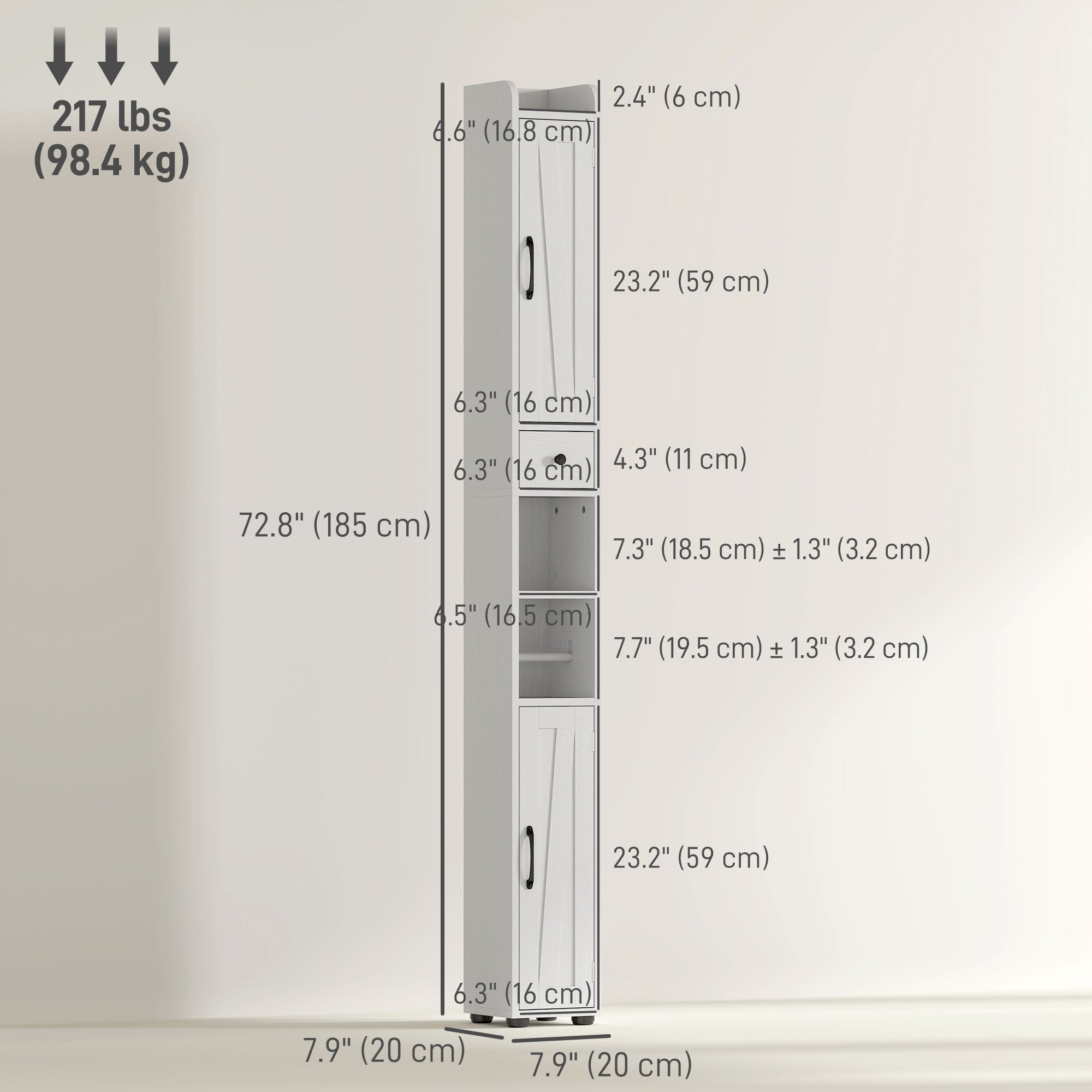 Narrow Bathroom Cabinet, Tall Bathroom Storage Cabinet with Barn Doors, Drawer and Adjustable Shelves, White Wood Grain Bathroom Cabinets at Gallery Canada