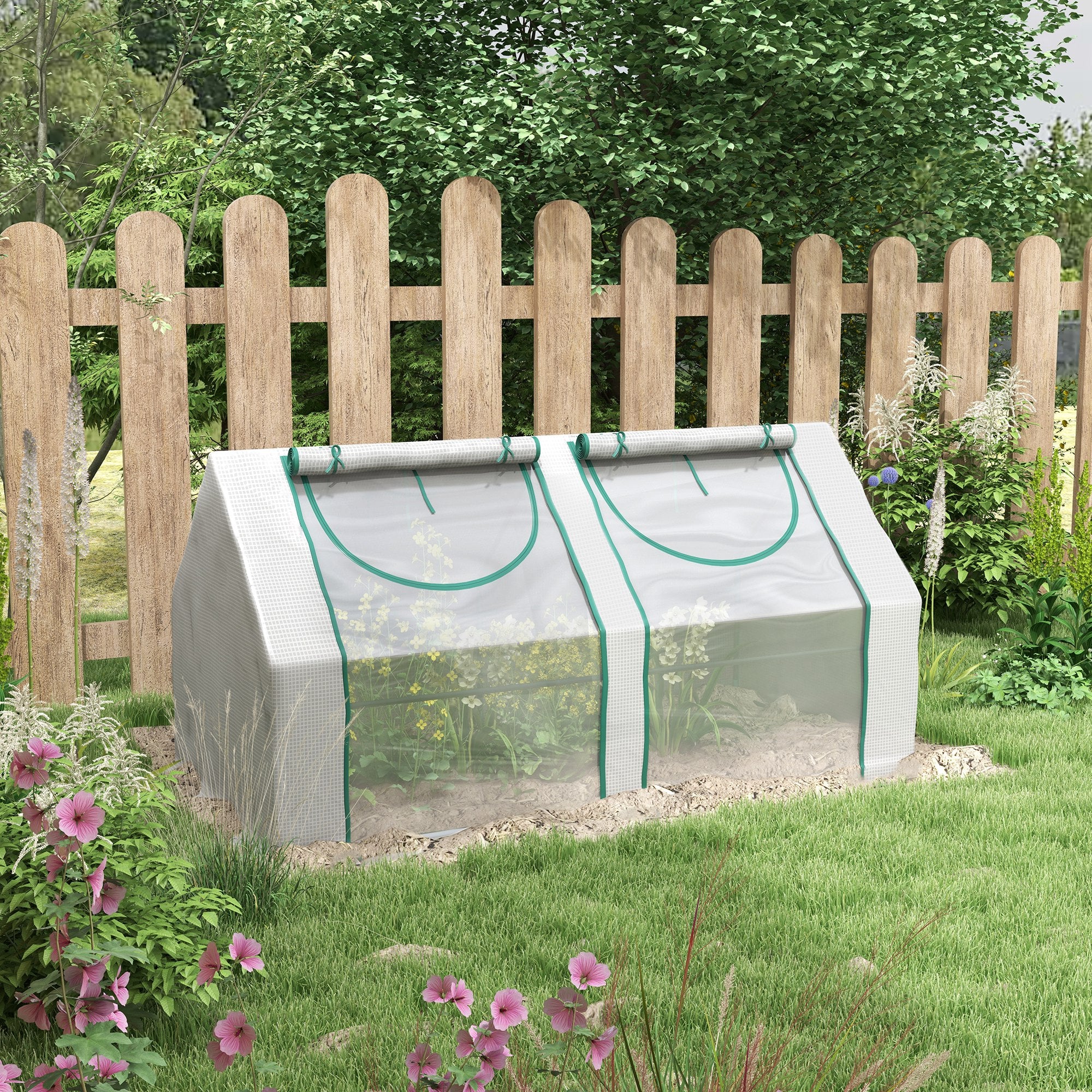 6' x 3' x 3' Portable Mini Greenhouse, Garden Green House Kit with 2 PE/Plastic Covers, Steel Frame and 2 Roll Up Zipper Windows, White Mini Greenhouses at Gallery Canada