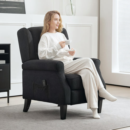 Push Back Recliner Chair, Vibration Massage Recliner for Living Room with Extendable Footrest, Remote, Pocket, Black