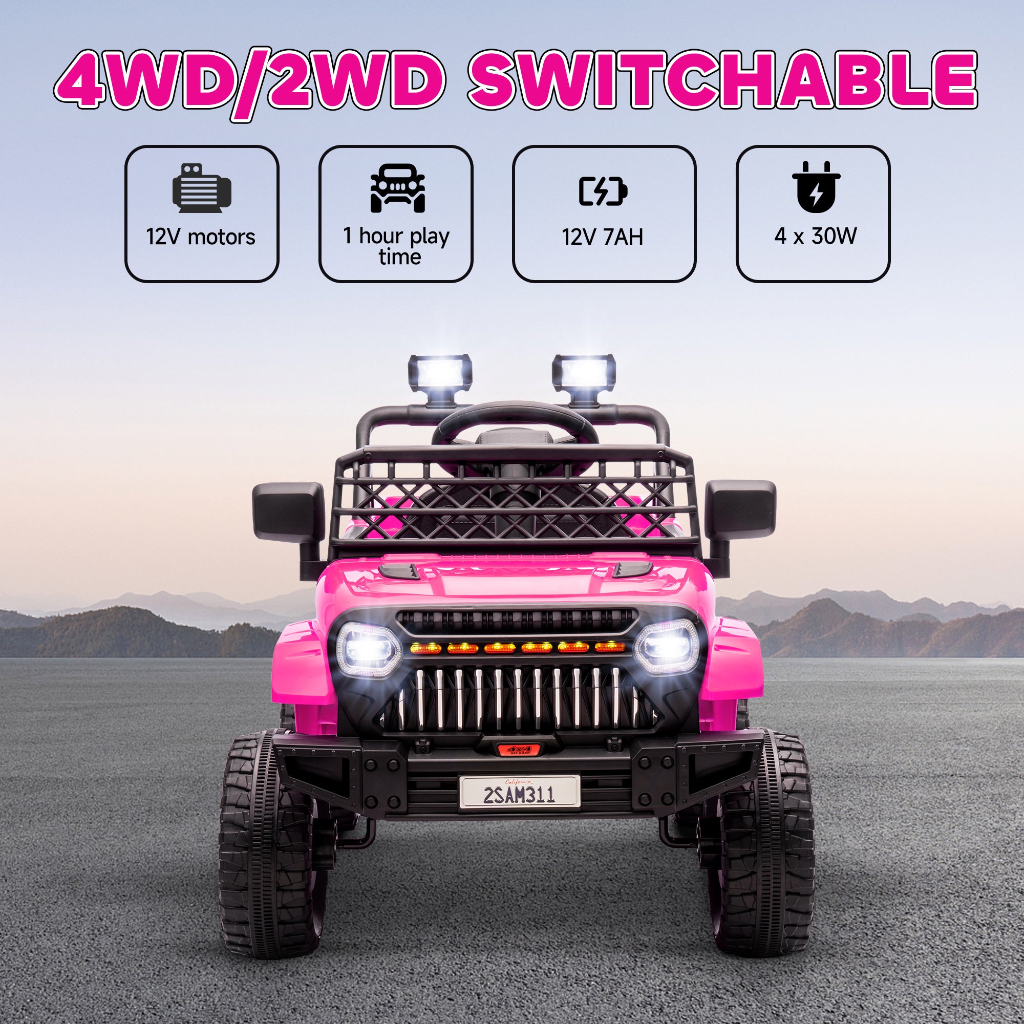 12V 4WD/2WD Kids Electric Car w/ Remote Control, Spring Suspension, Back Trailer, Light, Music, Soft Start, Pink Electric Toy Cars   at Gallery Canada