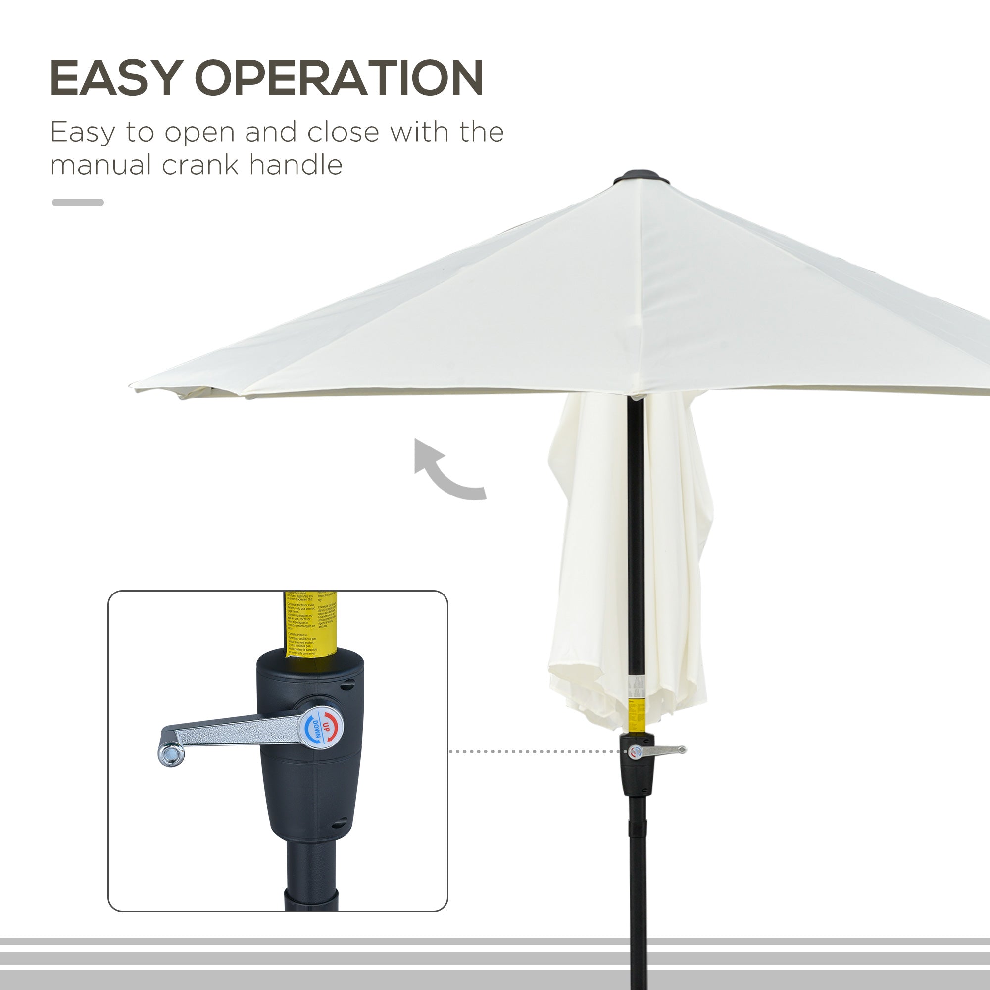 6.6 x 6ft Half Patio Umbrella Outdoor Parasol with Double-Sided Canopy, Crank Handle, Base for Garden, Balcony, Cream Sun Umbrellas   at Gallery Canada