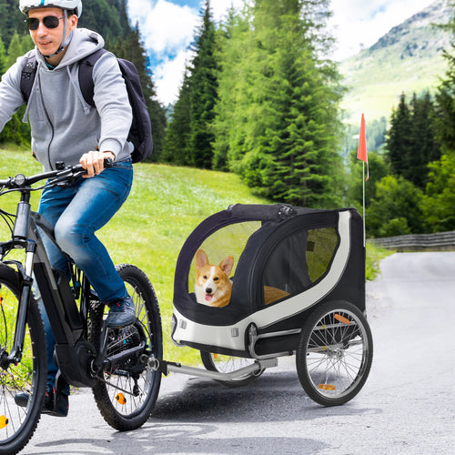 Dog Bike, Trailer Pet Cart, Bicycle Wagon, Travel Cargo, Carrier Attachment with Hitch, Foldable for Travelling, White