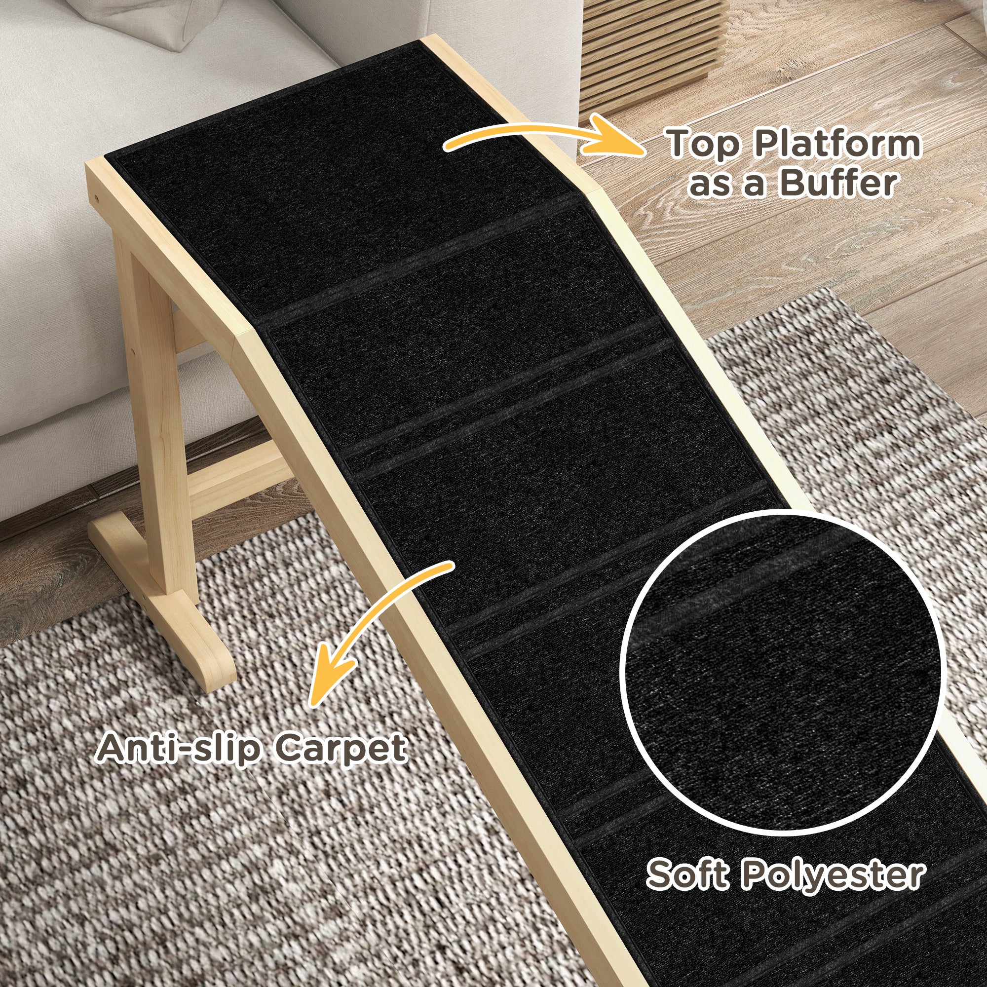Pet Ramp Bed Steps for Dogs Cats Non-slip Carpet 74